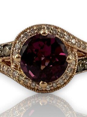 LeVian 14kt Solid Rose Gold Garnet Ring Diamond Accents Size 7